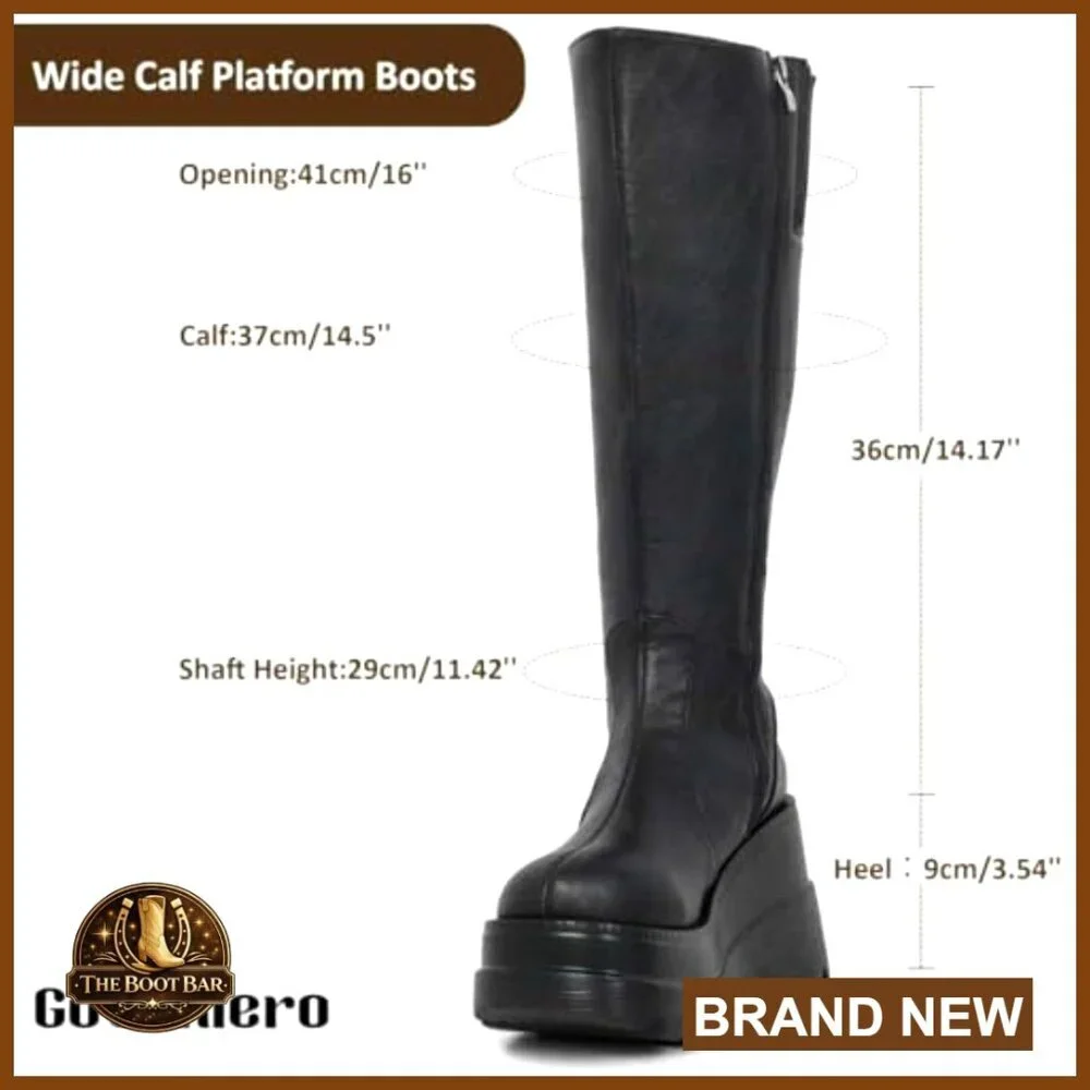 Chunky Platform Knee High Boots Wedge Heel Combat Punk Motorcycle Style